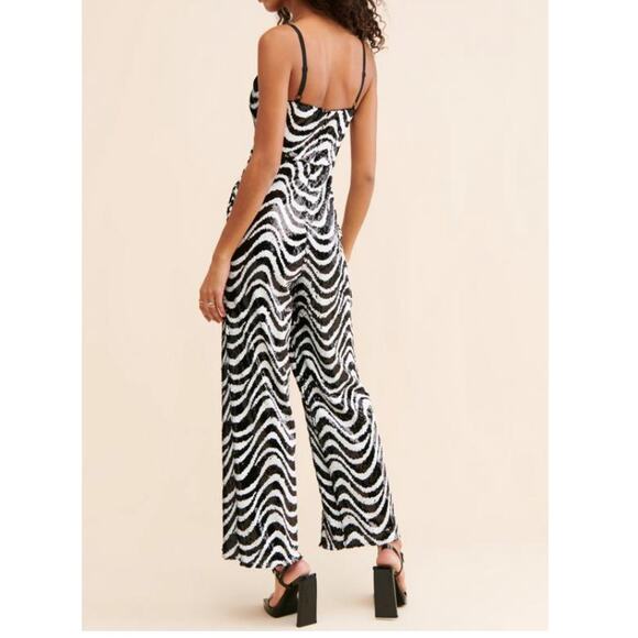 Hutch Syd Jumpsuit Psychedelic Zebra Sequins Party Black White Sz 10 New Years - Picture 2 of 16